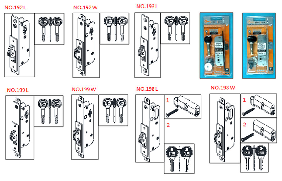 กุญแจบานเลื่อน,บานสวิง CYBER LOCK <br /><br />NO.192 NO.193